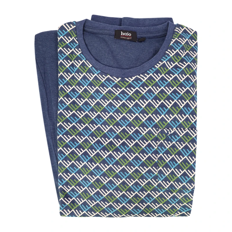 Hajo Extra Lange Pyjama Herenpyjama | Jeansblauw Print | www.pietkoopmans.nl