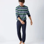 Hajo Tricot Herenpyjama | Groen Gestreept |  www.pietkoopmans.nl