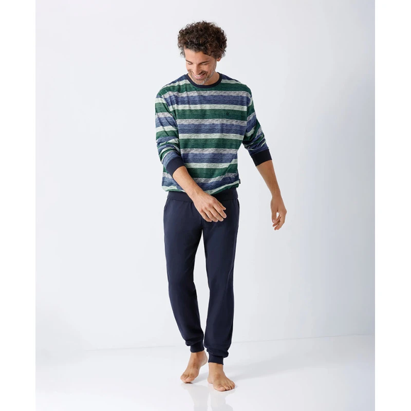 Hajo Tricot Herenpyjama | Groen Gestreept |  www.pietkoopmans.nl