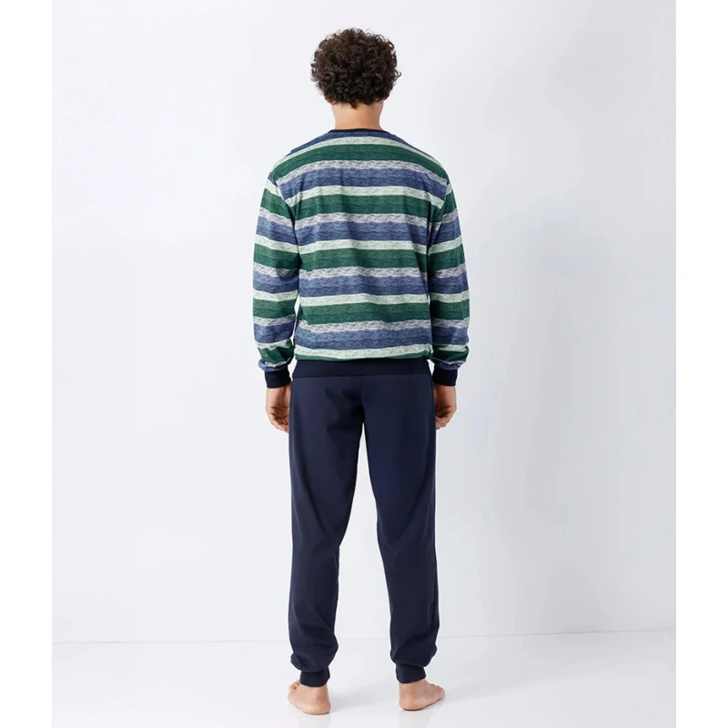 Hajo Tricot Herenpyjama | Groen Gestreept |  www.pietkoopmans.nl