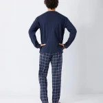 Hajo Extra Lange Pyjama Herenpyjama |  Marineblauw Geruit | www.pietkoopmans.nl