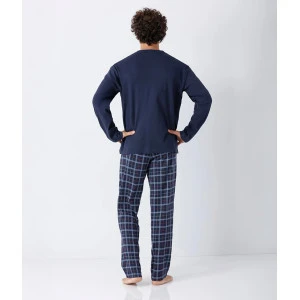 Hajo Extra Lange Herenpyjama | Marineblauw Geruit