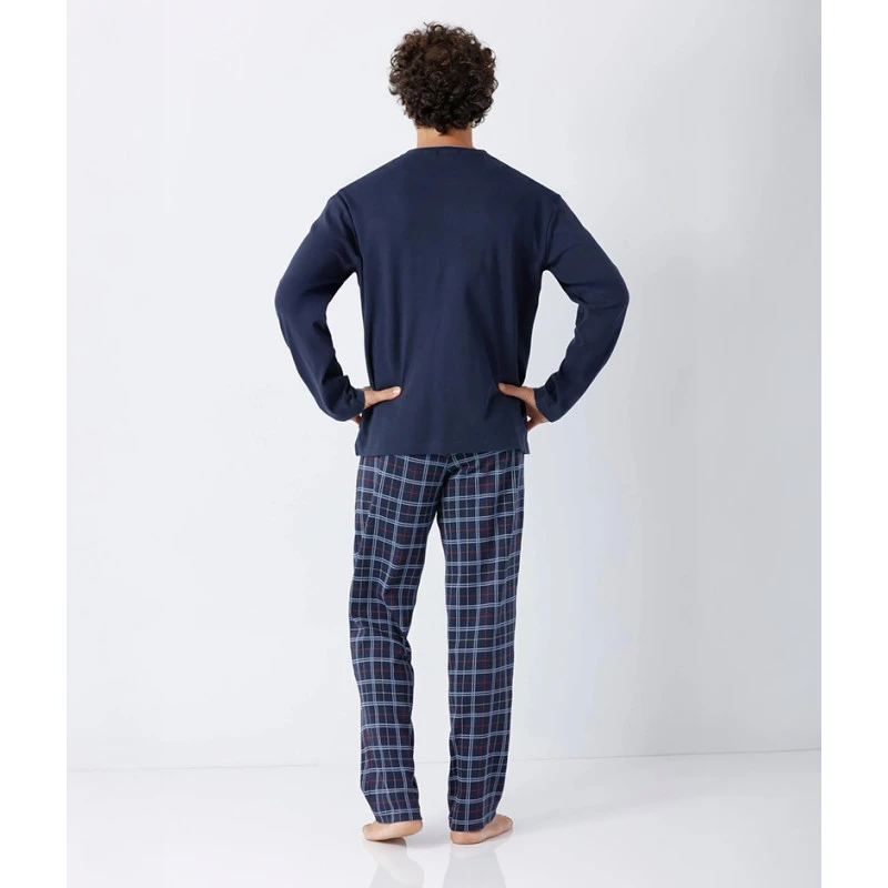 Hajo Extra Lange Pyjama Herenpyjama |  Marineblauw Geruit | www.pietkoopmans.nl
