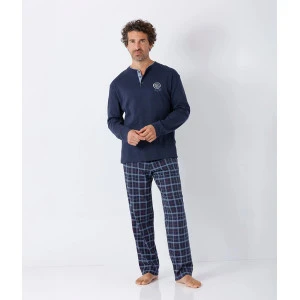 Hajo Extra Lange Herenpyjama | Marineblauw Geruit