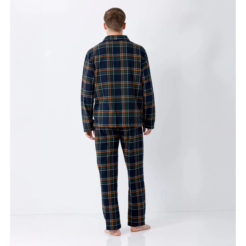 Hajo Pyjama Flanel | Marine Brique Geruit | www.pietkoopmans.nl