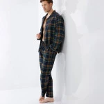 Hajo Pyjama Flanel | Marine Brique Geruit | www.pietkoopmans.nl