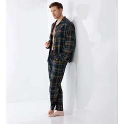 Hajo Pyjama Flanel | Marine Brique Geruit