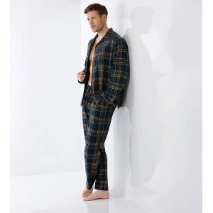 Hajo Pyjama Flanel | Marine Brique Geruit