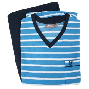 Hajo Pyjama V Hals | Aqua Wit Gestreept