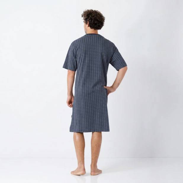 Hajo Nachthemd Korte Mouw | Marine Wit Geprint | www.pietkoopmans.nl
