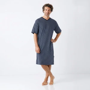 Hajo Nachthemd Korte Mouw | Marine Wit Geprint