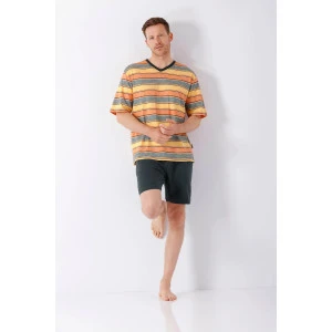 Hajo Shortama V Hals | Oranje Gestreept