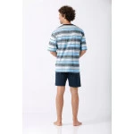 Hajo Shortama V Hals | Aqua Navy Gestreept | www.pietkoopmans.nl