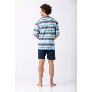 Hajo Shortama V Hals | Aqua Navy Gestreept
