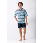 Hajo Shortama V Hals | Aqua Navy Gestreept | www.pietkoopmans.nl