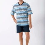 Hajo Shortama V Hals | Aqua Navy Gestreept | www.pietkoopmans.nl