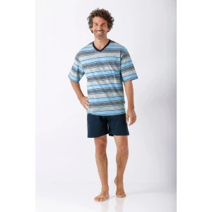 Hajo Shortama V Hals | Aqua Navy Gestreept