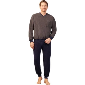 Hajo Badstof Pyjama | Camel Fijn Gestreept