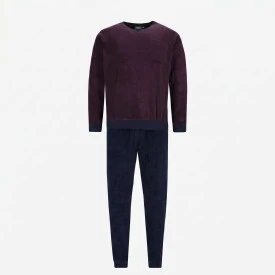 Hajo Badstof Pyjama | Bordeaux Fijn Gestreept
