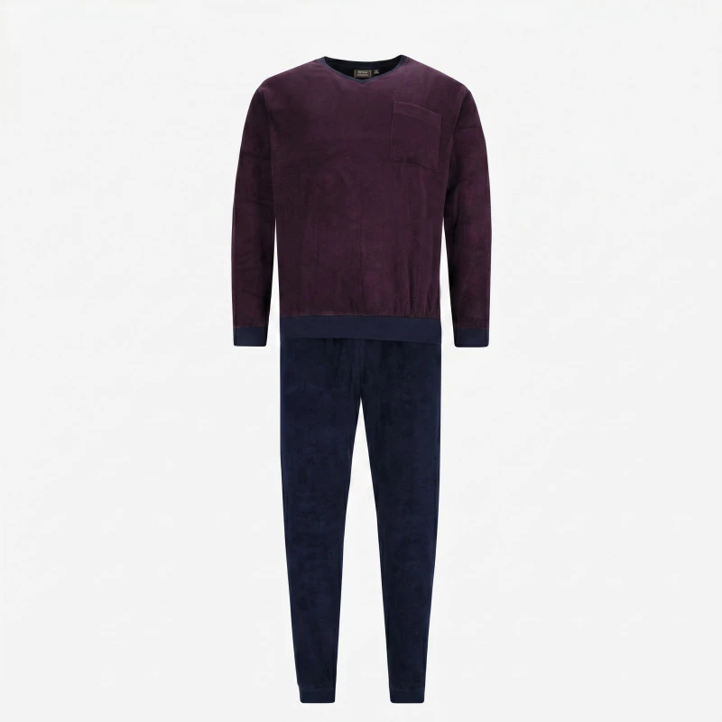 Hajo Badstof Pyjama | Bordeaux Fijn Gestreept | www.pietkoopmans.nl