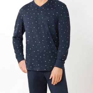 Hajo Pyjama V Hals Premium Cotton | Marine Print