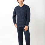 Hajo Pyjama V Hals Premium Cotton | Marine Print | www.pietkoopmans.nl