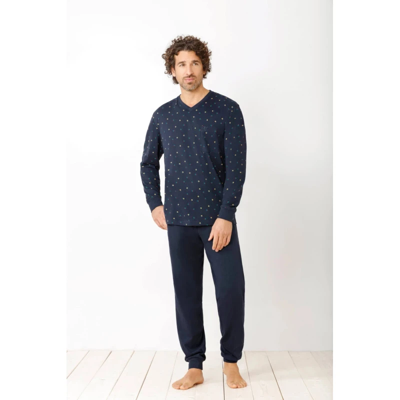 Hajo Pyjama V Hals Premium Cotton | Marine Print | www.pietkoopmans.nl