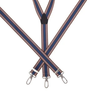Sterke Bretel 3 Karabijnhaken | Indigo Brique Gestreept