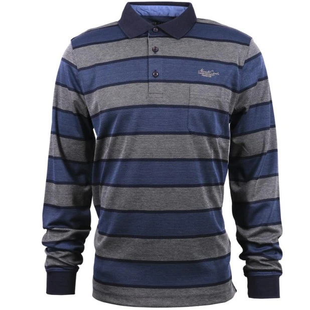 Monte Carlo Polo Lange Mouw | Blauw Gestreept | www.pietkoopmans.nl