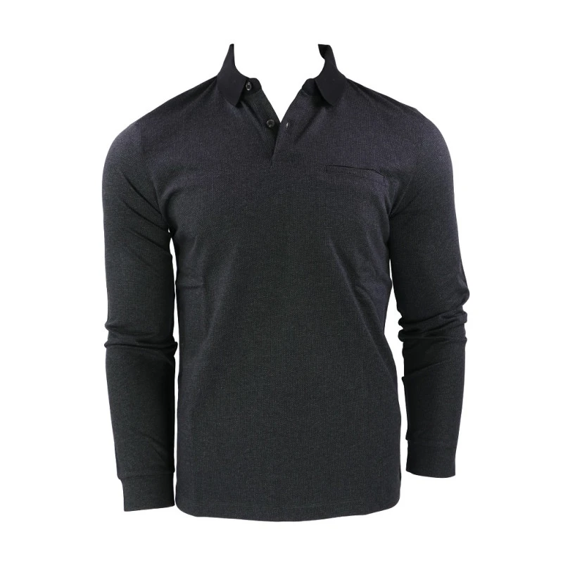Pierre Cardin Polo Lange Mouwen | Antraciet Zwart Print | www.pietkoopmans.nl