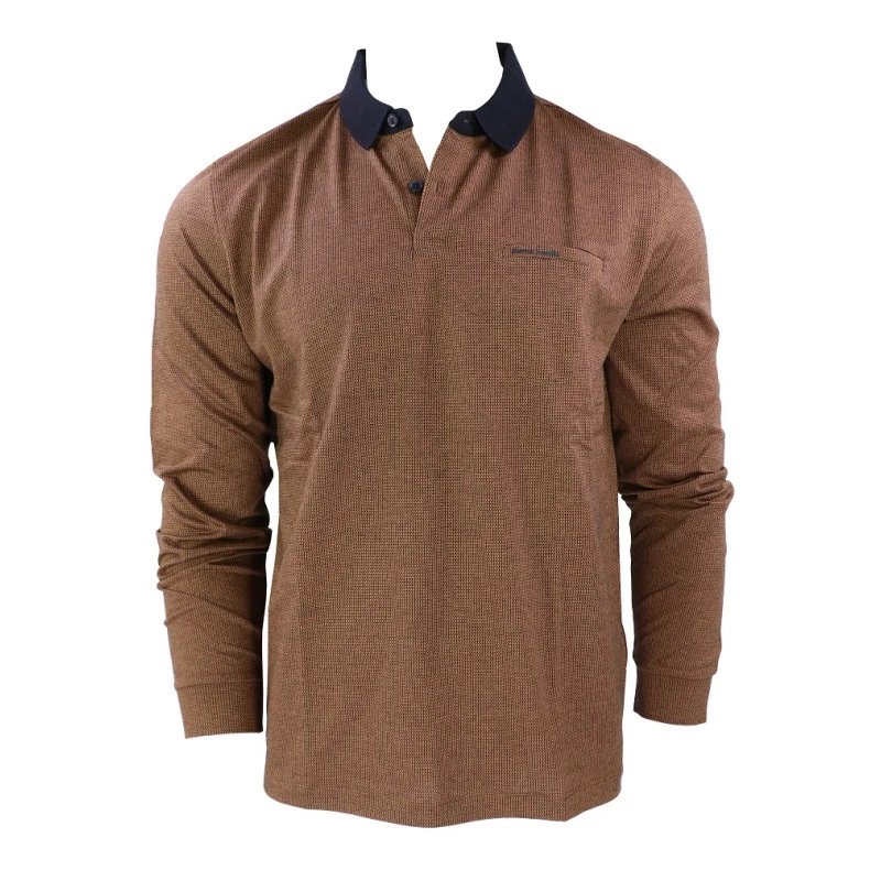 Pierre Cardin Polo Lange Mouwen | Camel Marine Print | www.pietkoopmans.nl