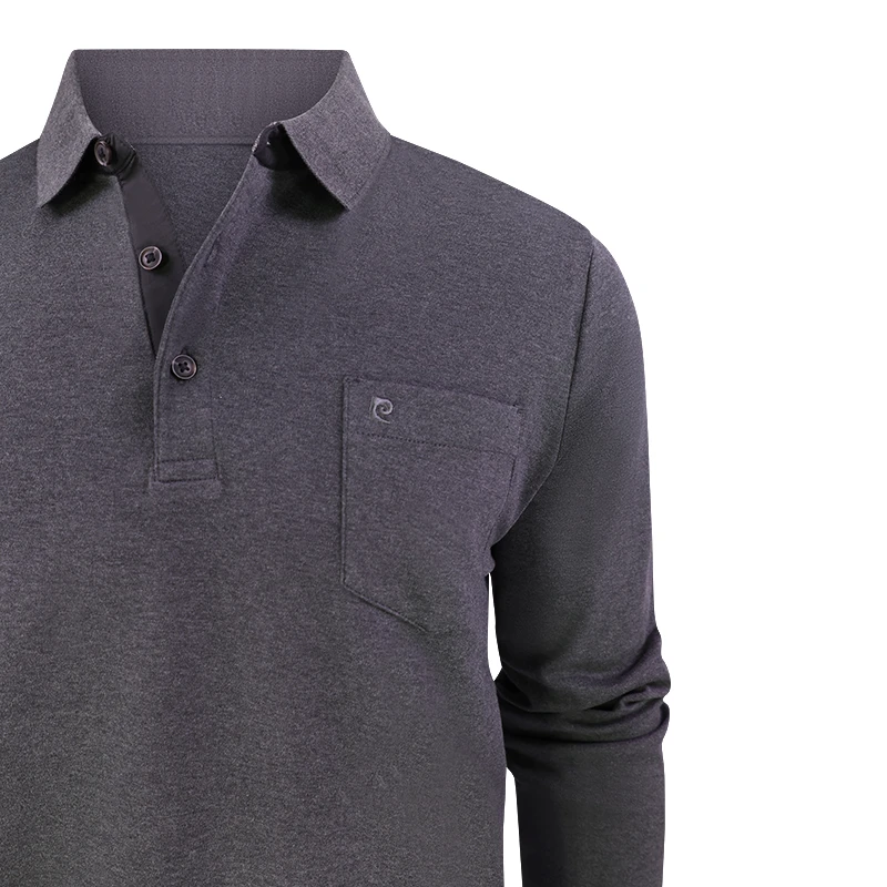 Pierre Cardin Polo Lange Mouwen | Effen Grijs | www.pietkoopmans.nl