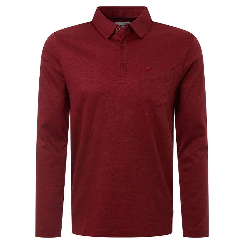Pierre Cardin Polo Lange Mouwen | Bordeaux Melange | www.pietkoopmans.nl