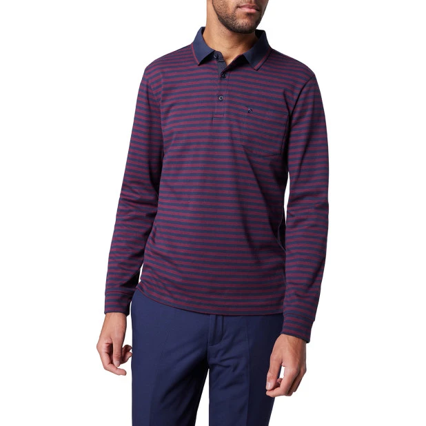 Pierre Cardin Polo Lange Mouwen | Warm Rood Gestreept | www.pietkoopmans.nl