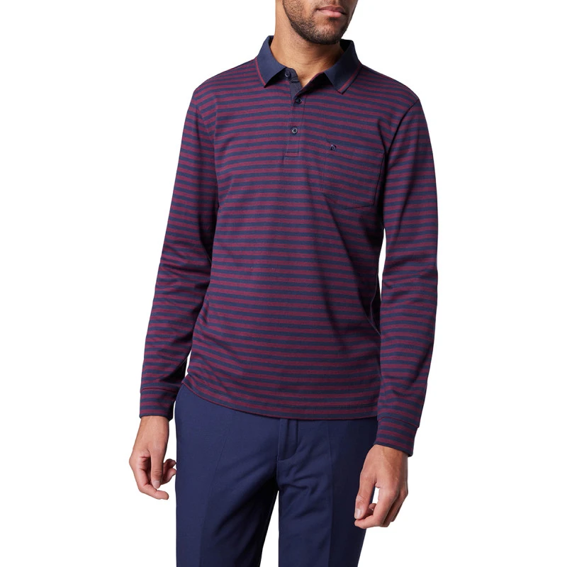 Pierre Cardin Polo Lange Mouwen | Warm Rood Gestreept | www.pietkoopmans.nl