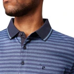 Pierre Cardin Polo Lange Mouwen | Jeansblauw Gestreept | www.pietkoopmans.nl