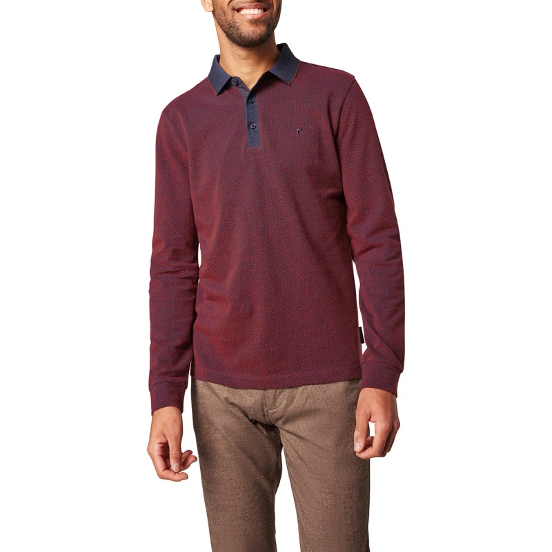 Pierre Cardin Polo Lange Mouwen | Rood Geprint | www.pietkoopmans.nl