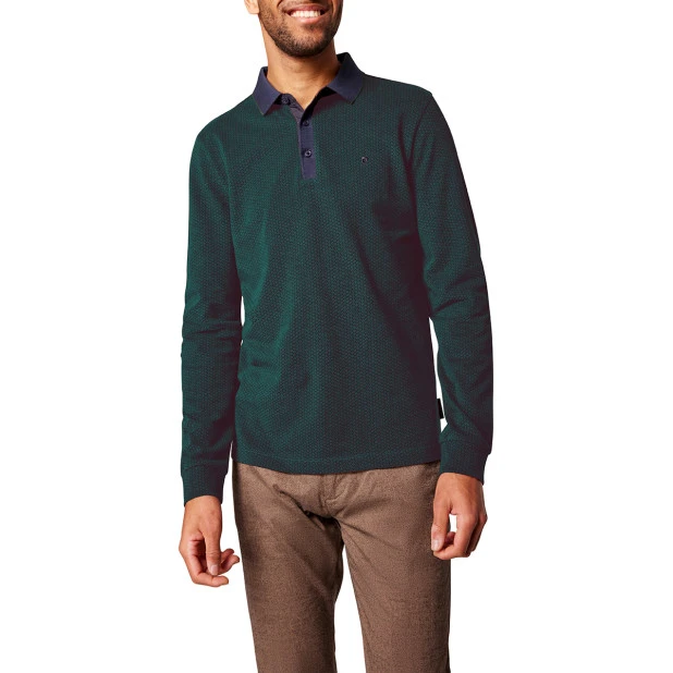 Pierre Cardin Polo Lange Mouwen | Groen Geprint | www.pietkoopmans.nl