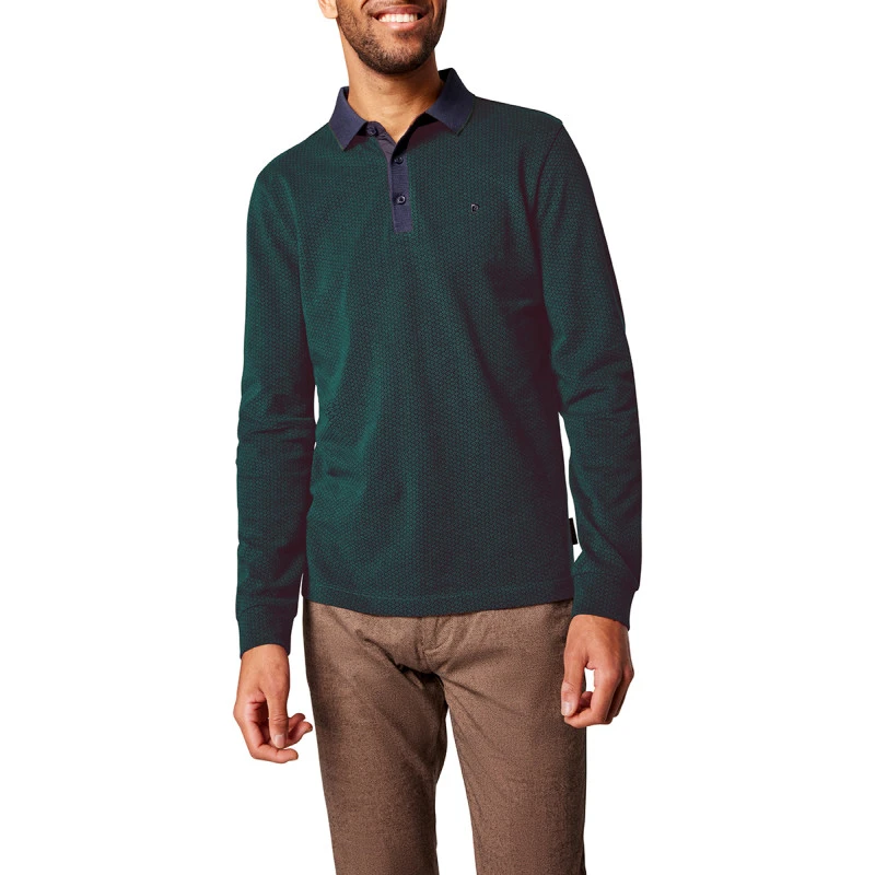 Pierre Cardin Polo Lange Mouwen | Groen Geprint | www.pietkoopmans.nl