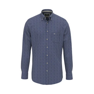 Fynch-Hatton flanel overhemd | Donkerblauw Met Fijne Print