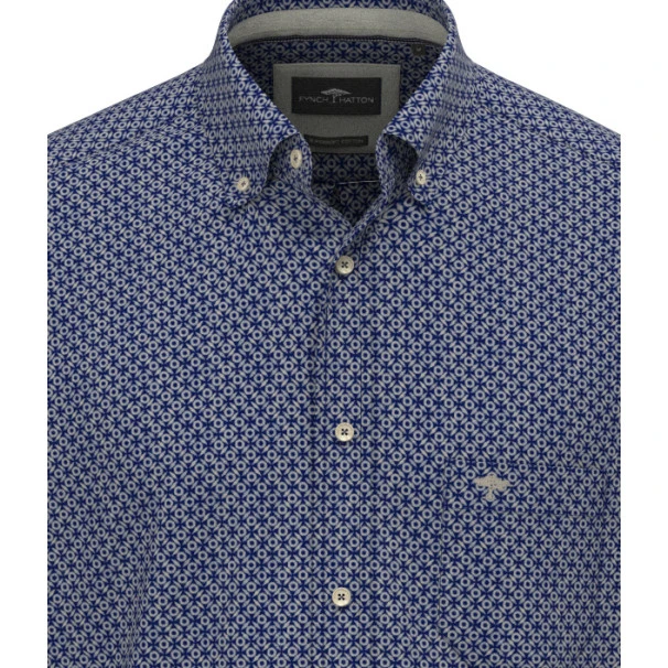 Fynch Hatton Overhemd | Donkerblauw Met Fijne Print | www.pietkoopmans.nl