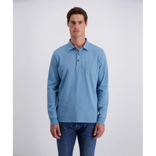 Pierre Cardin Polo Lange Mouw | Blauw | www.pietkoopmans.nl