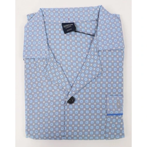 Robson Pyjama Jasje Flanel | Ijsblauw  Print | www.pietkoopmans.nl