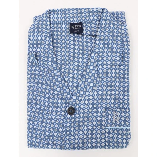 Robson Pyjama Jasje Flanel | Indigo Print | www.pietkoopmans.nl