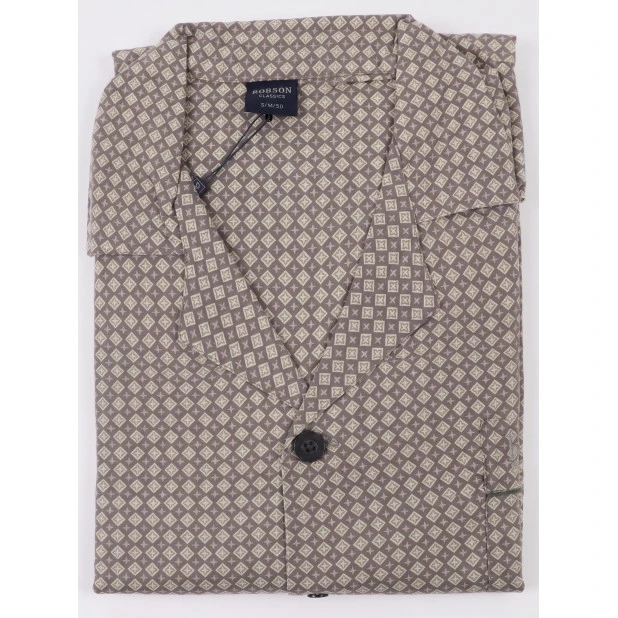 Robson Pyjama Jasje Flanel | Taupe Print | www.pietkoopmans.nl