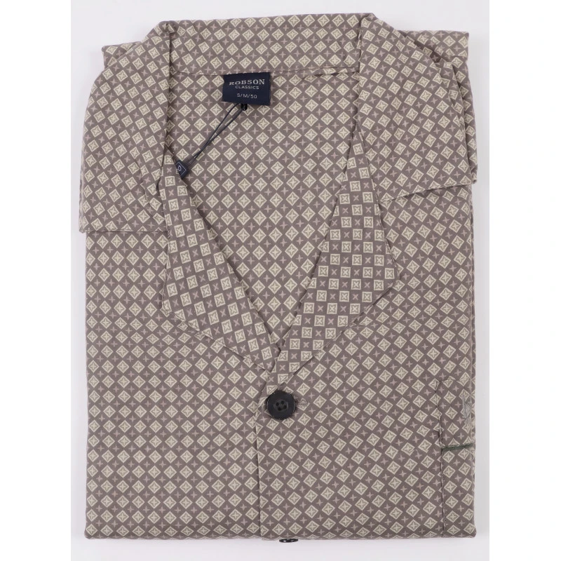 Robson Pyjama Jasje Flanel | Taupe Print | www.pietkoopmans.nl