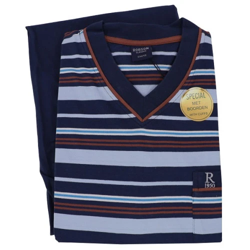 Robson Tricot Pyjama | Brique Gestreept | www.pietkoopmans.nl