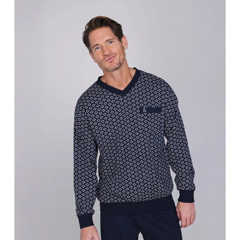 Robson Heren Pyjama Tricot | Wit Geprint | www.pietkoopmans.nl