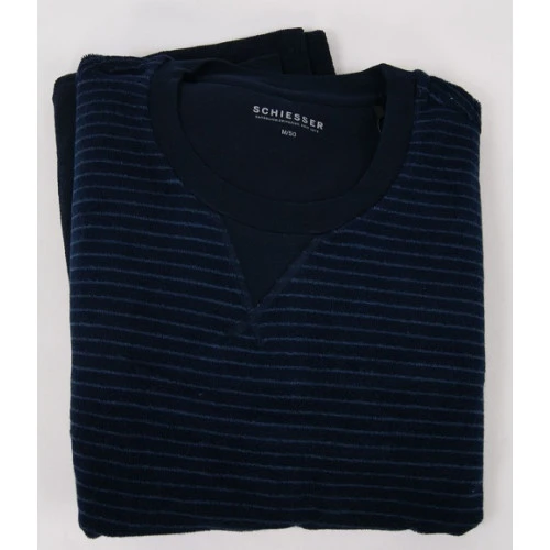 Schiesser Badstof Pyjama | Blauw Gestreept | www.pietkoopmans.nl