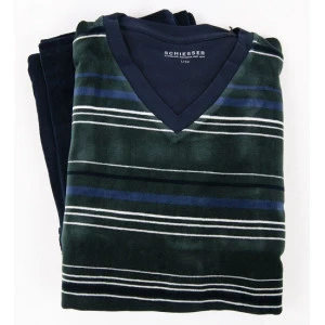 Schiesser Velourse Pyjama | Groen Gestreept
